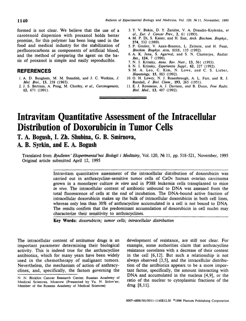 Pdf Intravitam Quantitative Assessment Of The Intracellular Distribution Of Doxorubicin In Tumor Cells