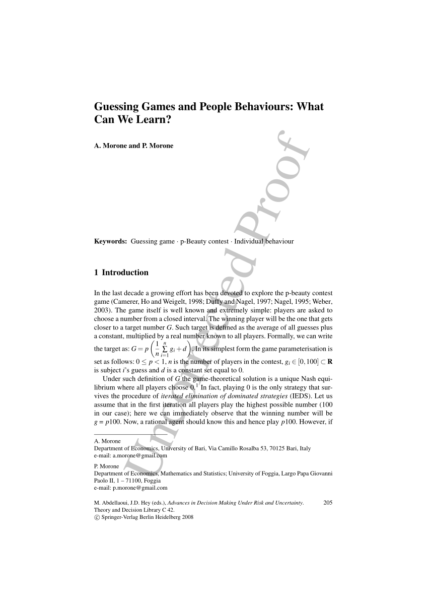 Pdf Guessing Games And People Behaviours What Can We Learn