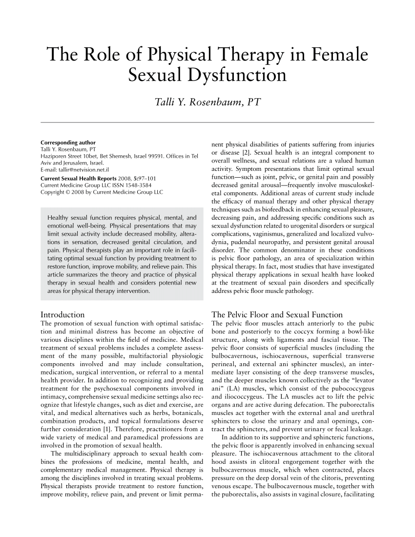 PDF The role of physical therapy in female sexual dysfunction