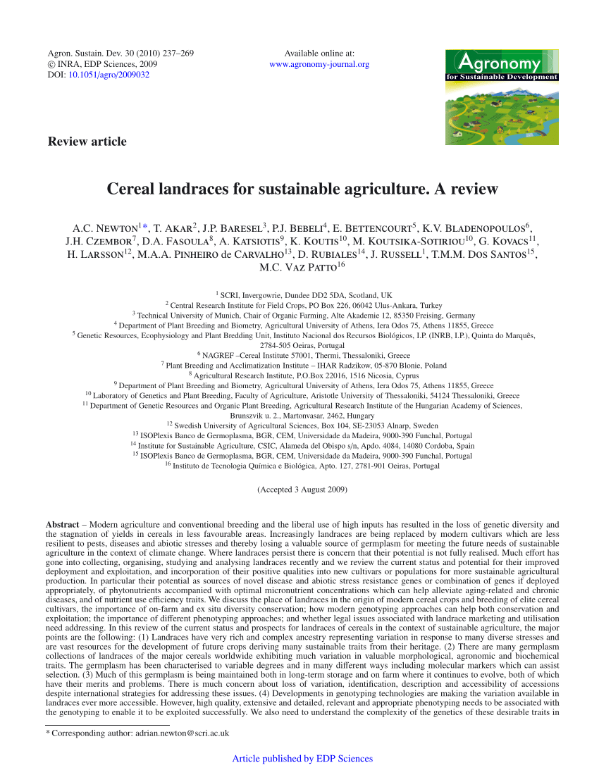 Pdf Cereal Landraces For Sustainable Agriculture