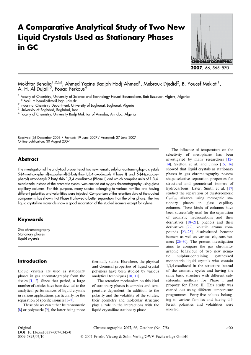 (PDF) A Comparative Analytical Study of Two New Liquid Crystals Used as