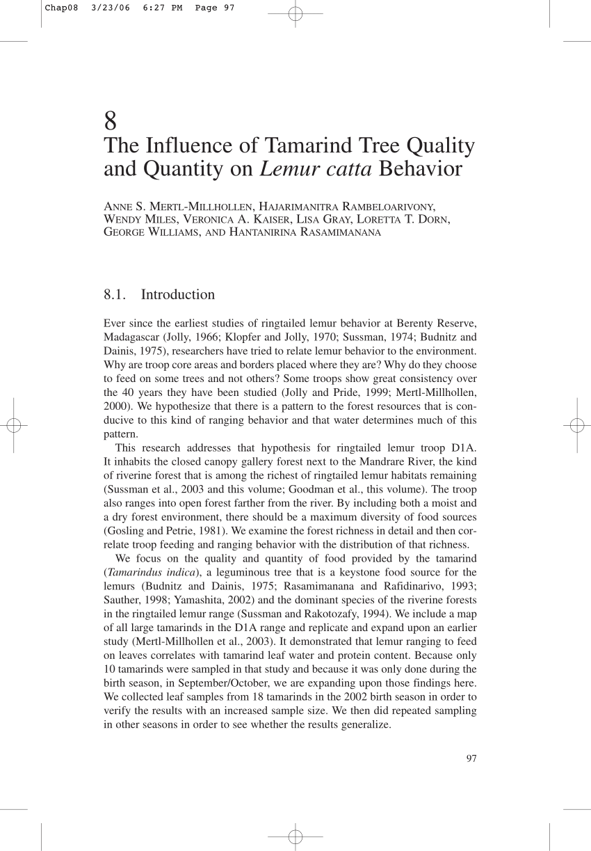 Pdf The Influence Of Tamarind Tree Quality And Quantity On Lemur Catta Behavior