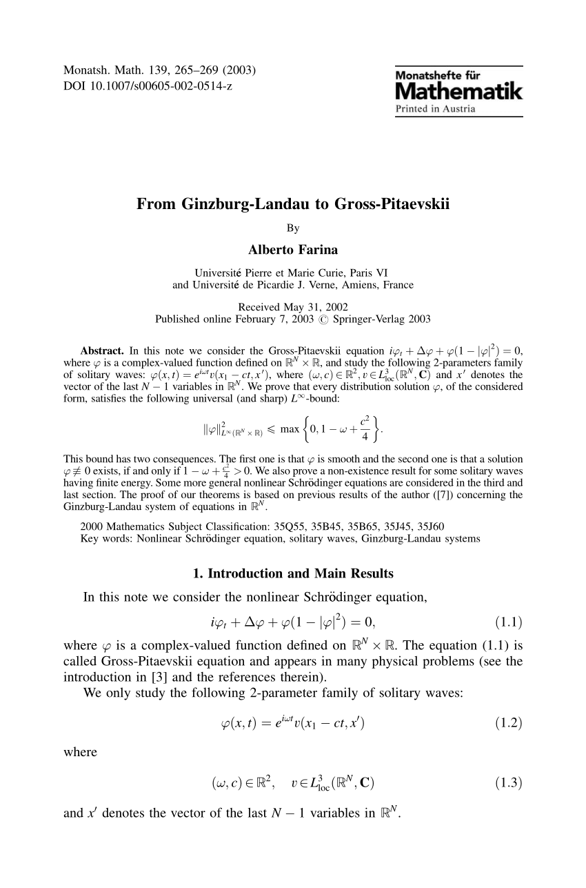 Pdf From Ginzburg Landau To Gross Pitaevskii