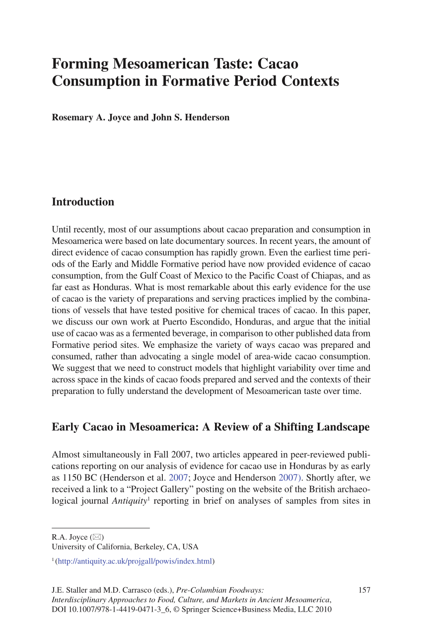 PDF Forming Mesoamerican Taste Cacao Consumption in Formative  