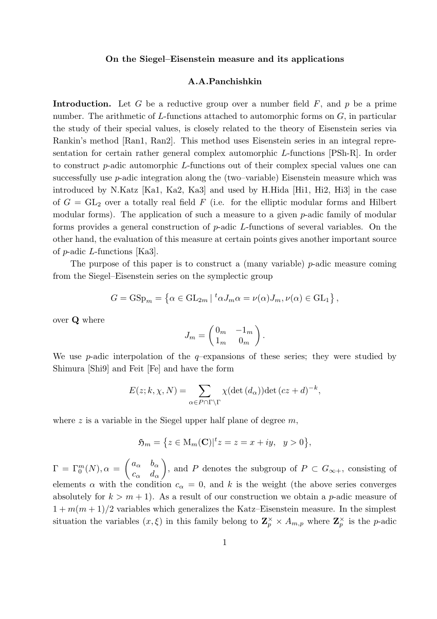 Pdf On The Siegel Eisenstein Measure And Its Applications