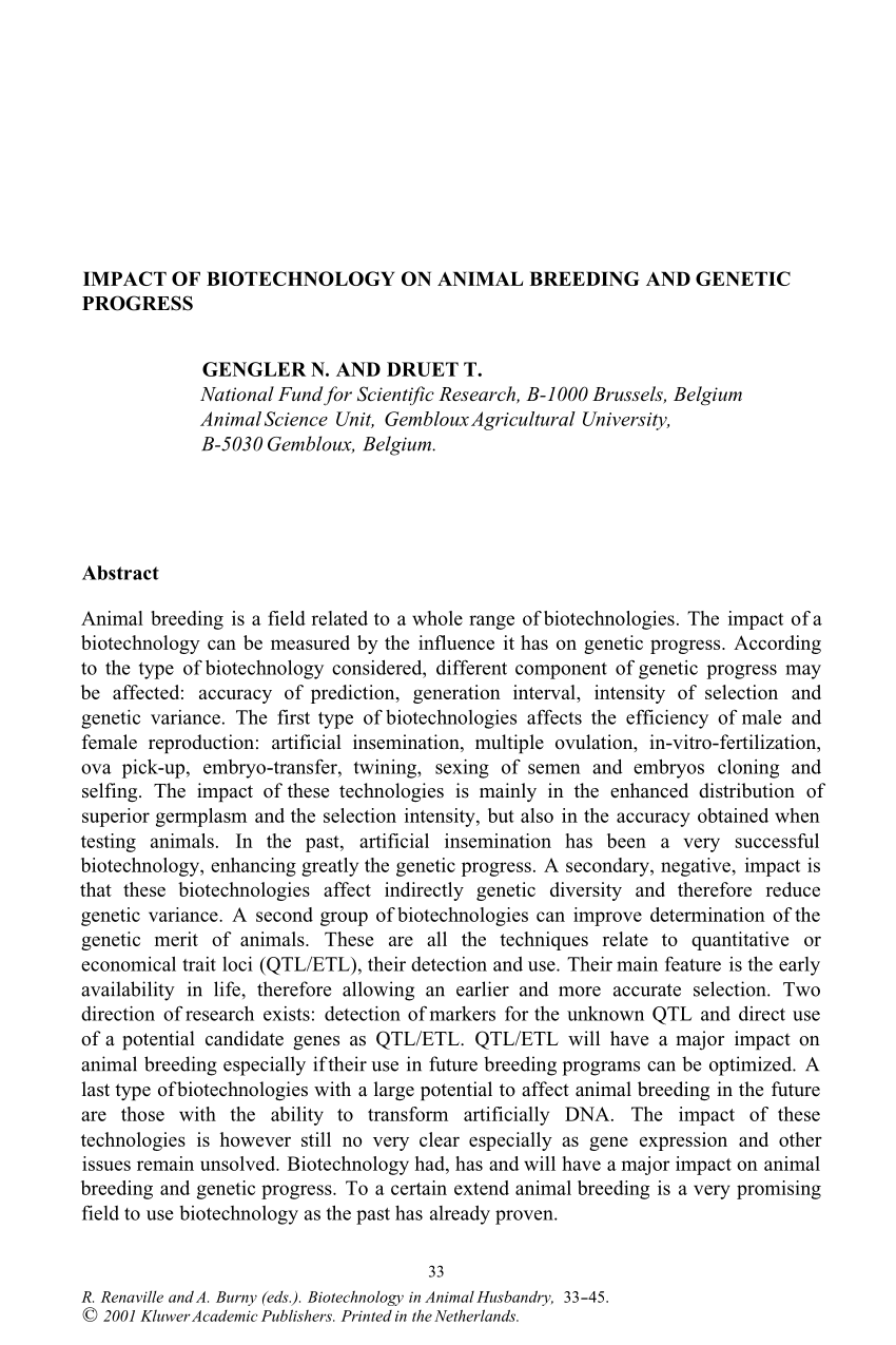 PDF) Impact of Biotechnology on Animal Breeding and Genetic Progress