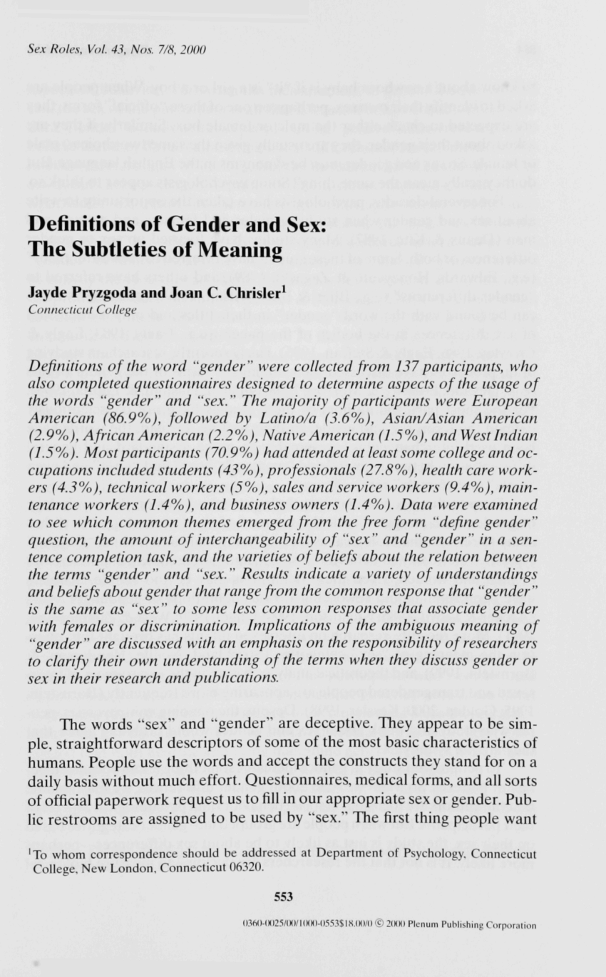 PDF) Definitions of Gender and Sex: The Subtleties of Meaning