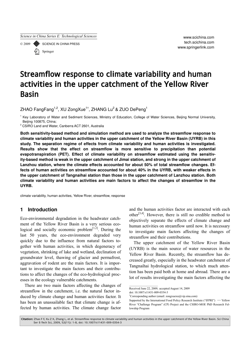 PDF) Streamflow response to climate variability and human 