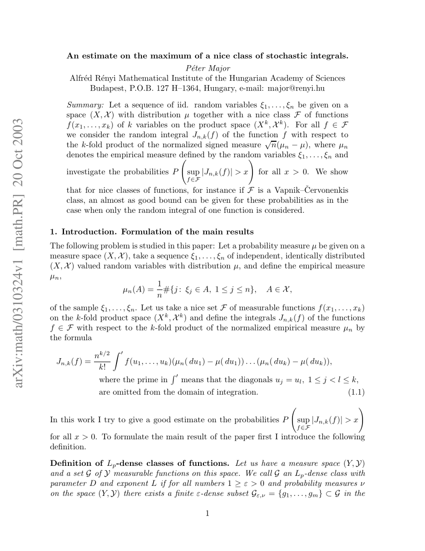 Pdf An Estimate On The Supremum Of A Nice Class Of Stochastic Integrals And U Processes