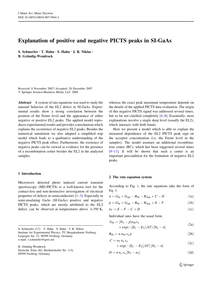 Pdf Explanation Of Positive And Negative Picts Peaks In Si Gaas