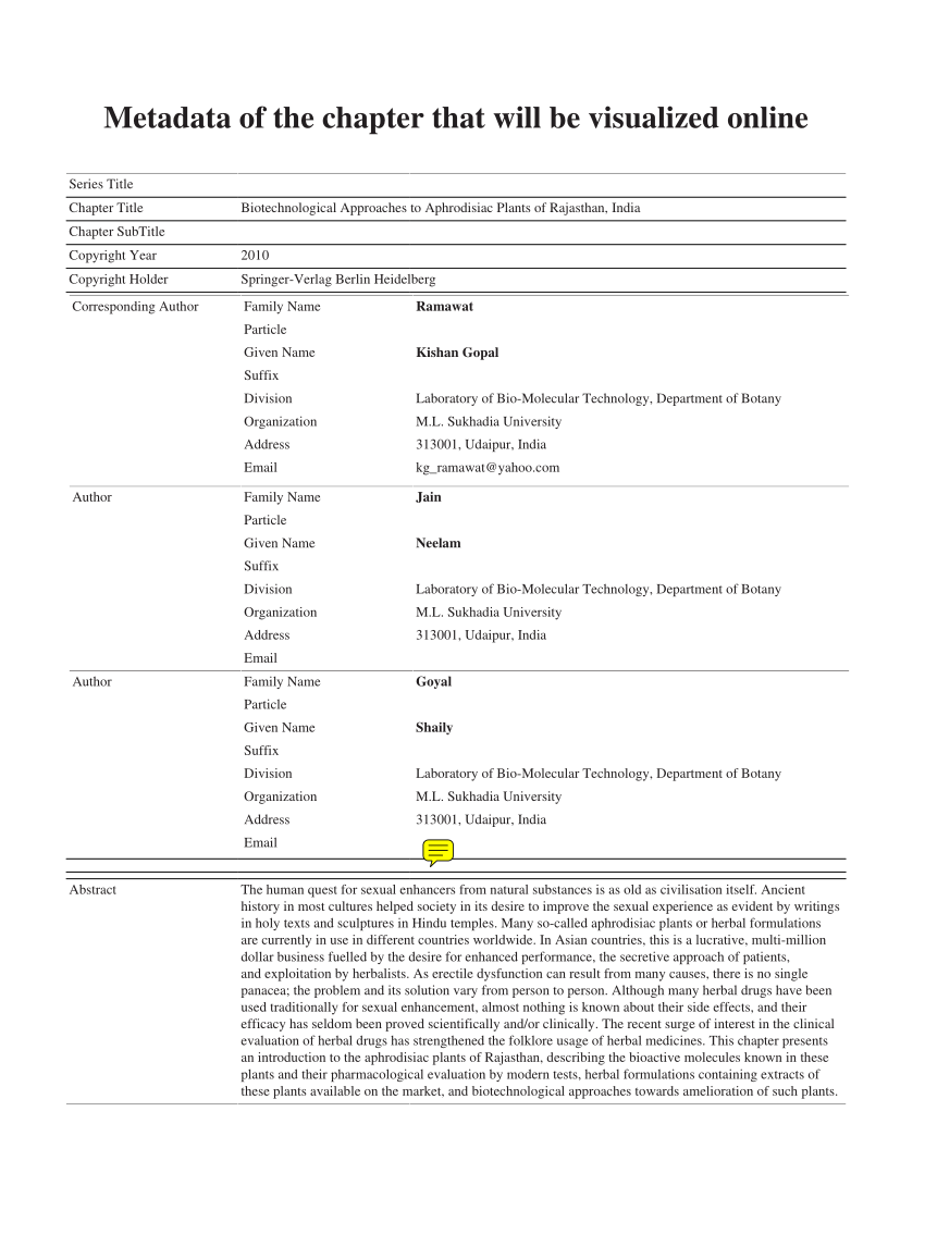 PDF Biotechnological Approaches to Aphrodisiac Plants of