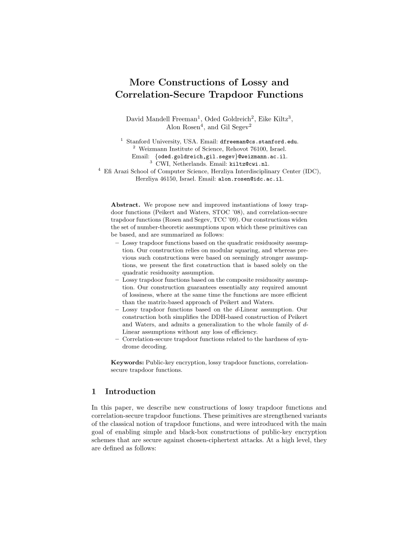 Pdf More Constructions Of Lossy And Correlation Secure