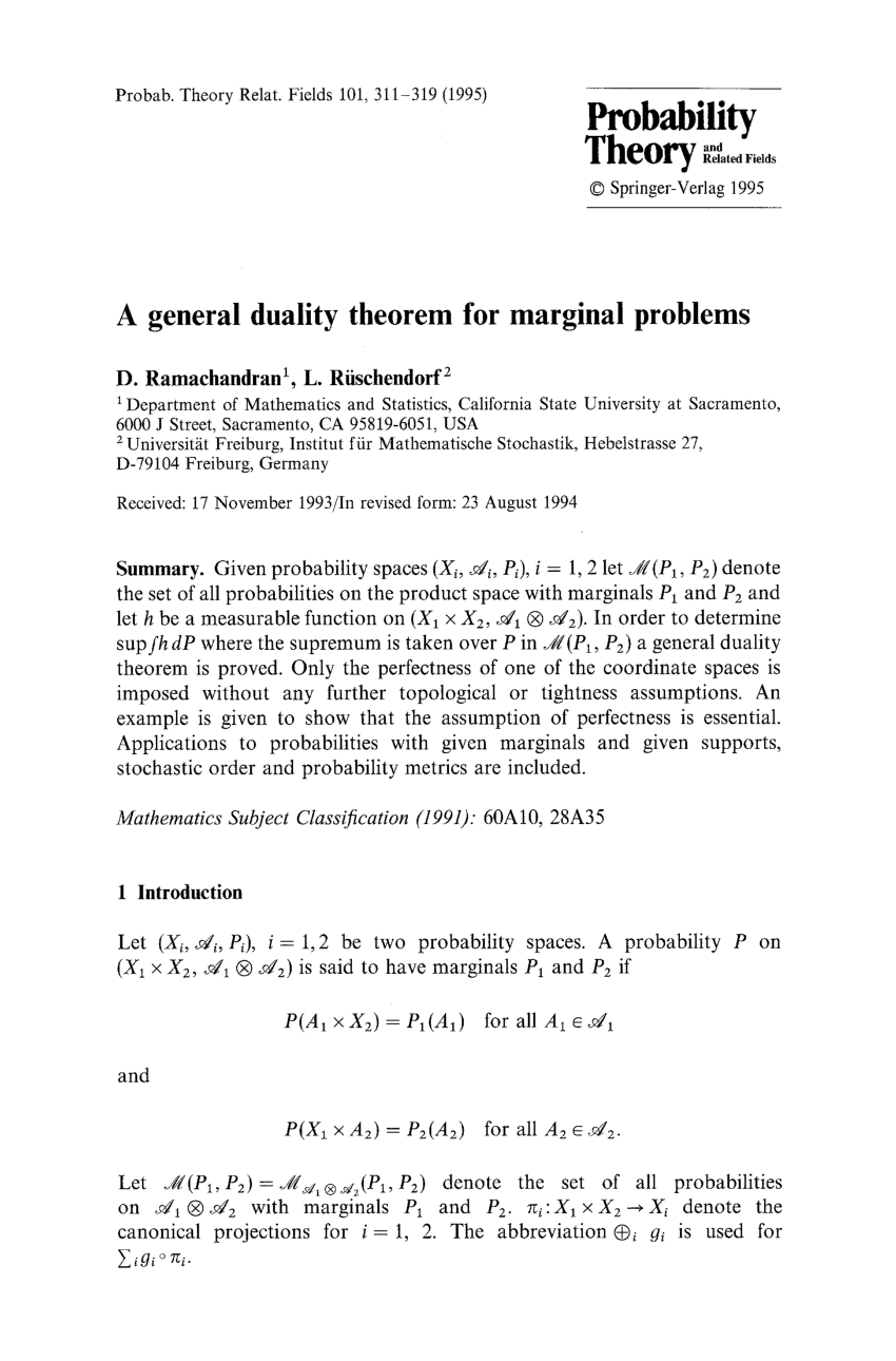 PDF) A general duality theorem for marginal problems