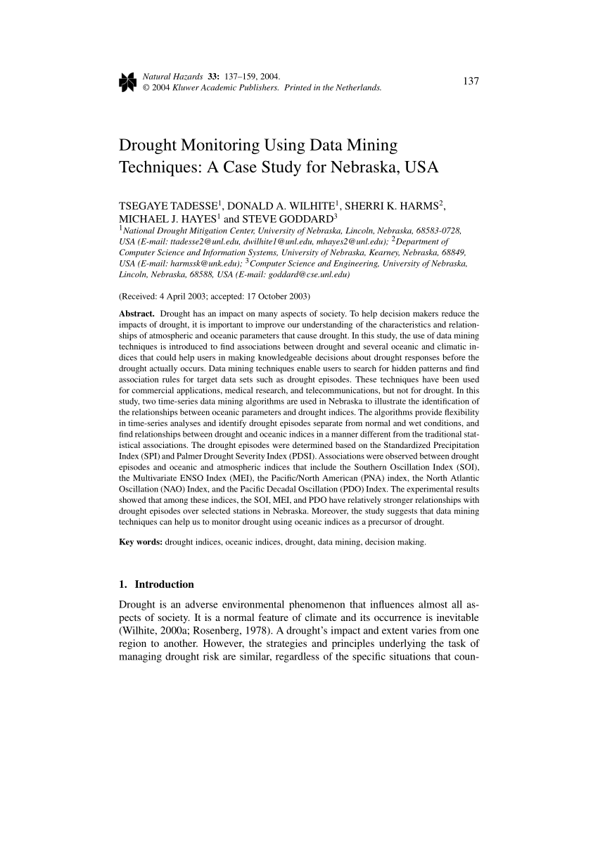 PDF) Drought Monitoring Using Data Mining Techniques: A Case Study for  Nebraska, USA