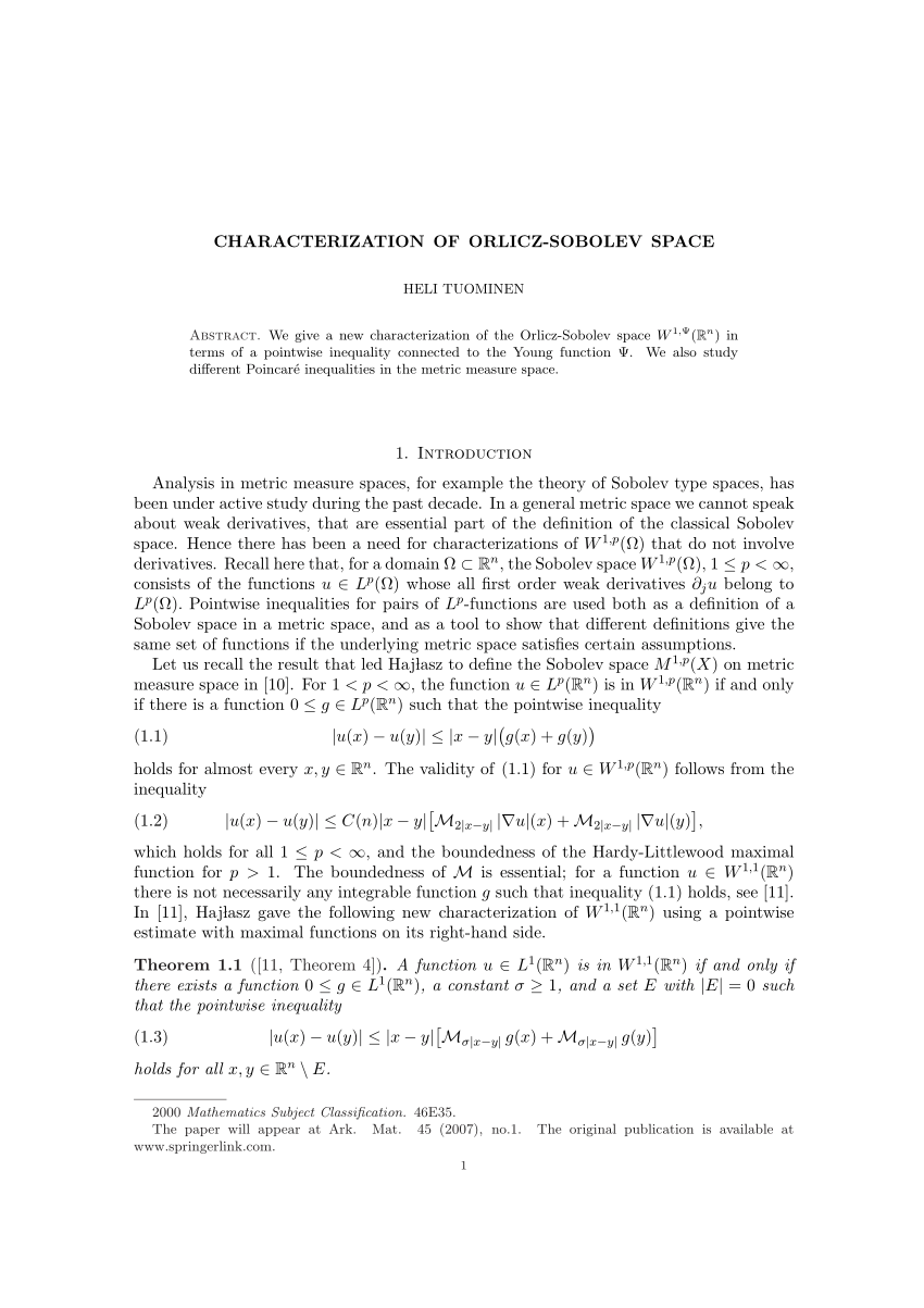 Pdf Characterization Of Orlicz Sobolev Space