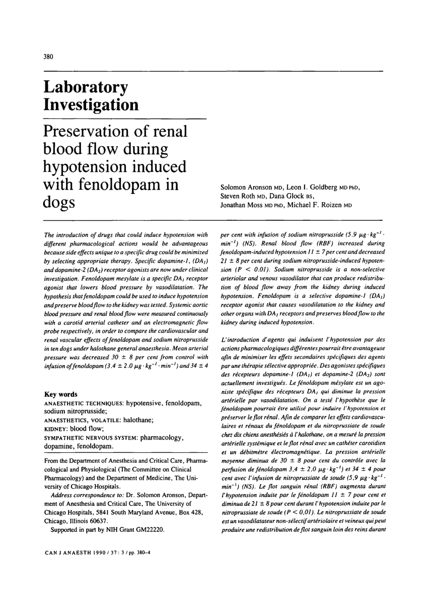 (PDF) Preservation of renal blood flow during hypotension induced with ...