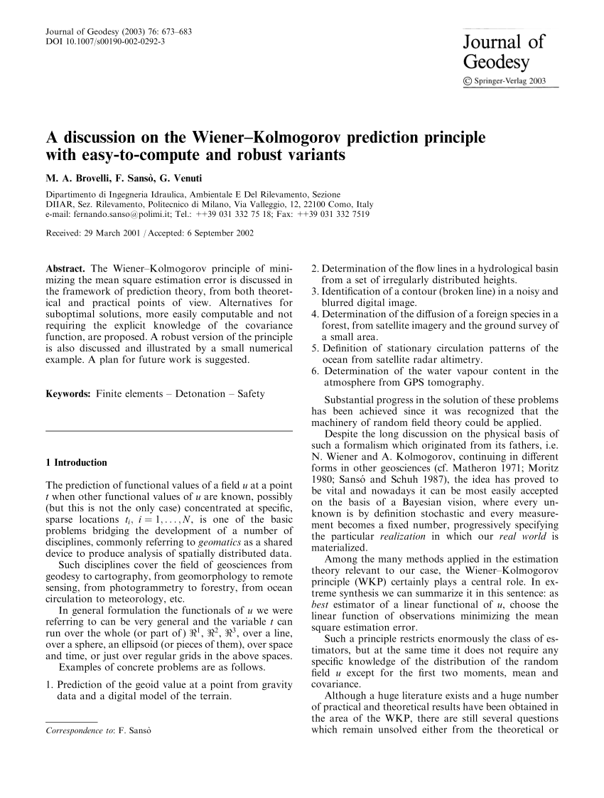 Pdf A Discussion On The Wiener Kolmogorov Prediction Principle With Easy To Compute And Robust Variants