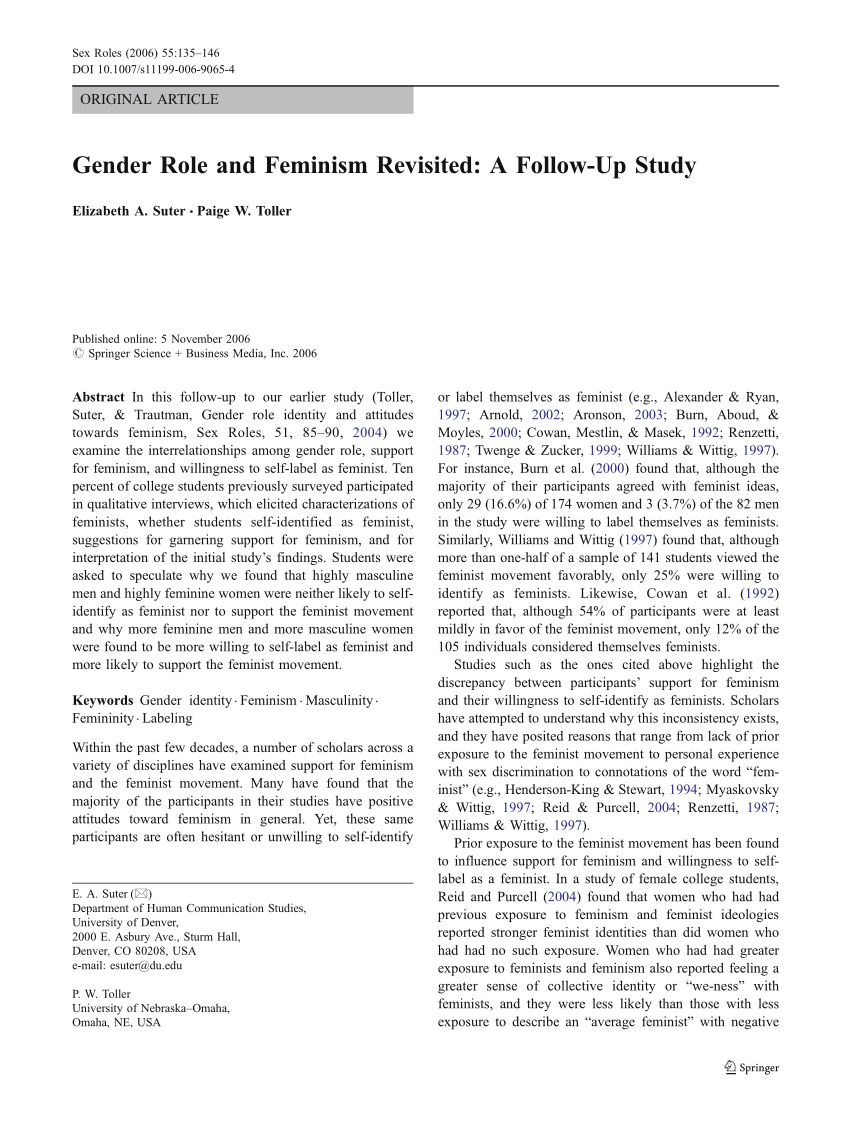 PDF) Gender Role and Feminism Revisited: A Follow-Up Study