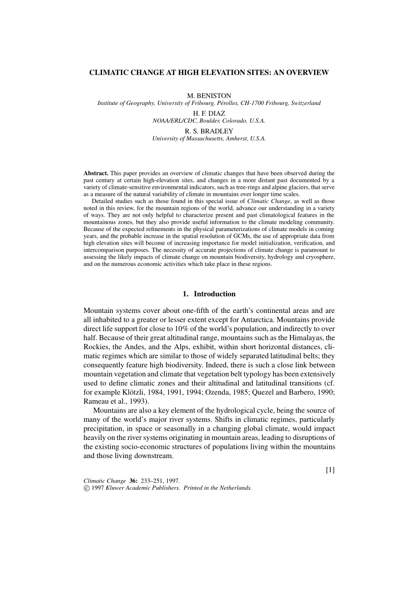 (PDF) Climatic Change at High Elevation Sites: An Overview