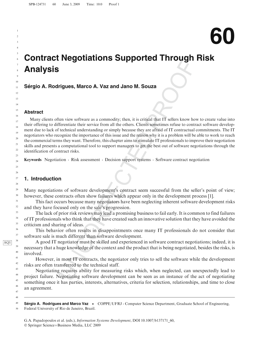PDF) Contract Negotiations Supported Through Risk Analysis Throughout negotiated risk agreement template