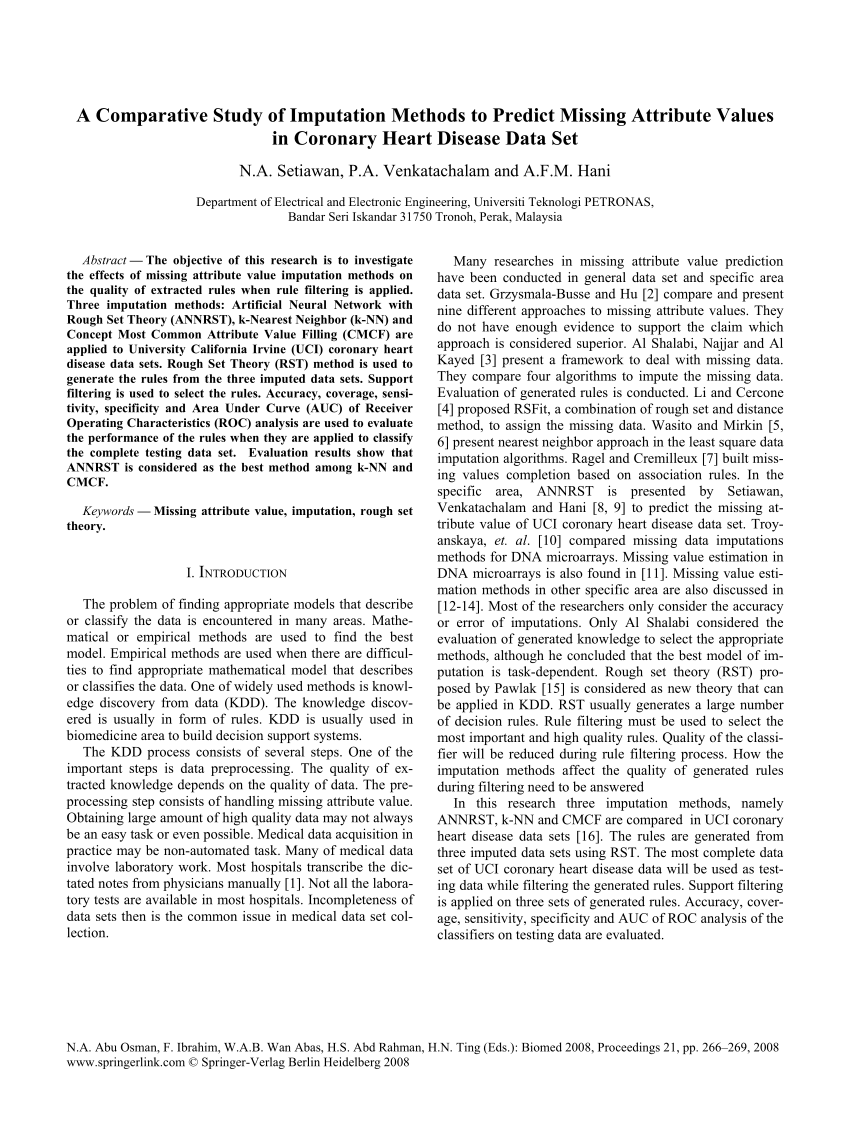 (PDF) A Comparative Study of Imputation Methods to Predict Missing