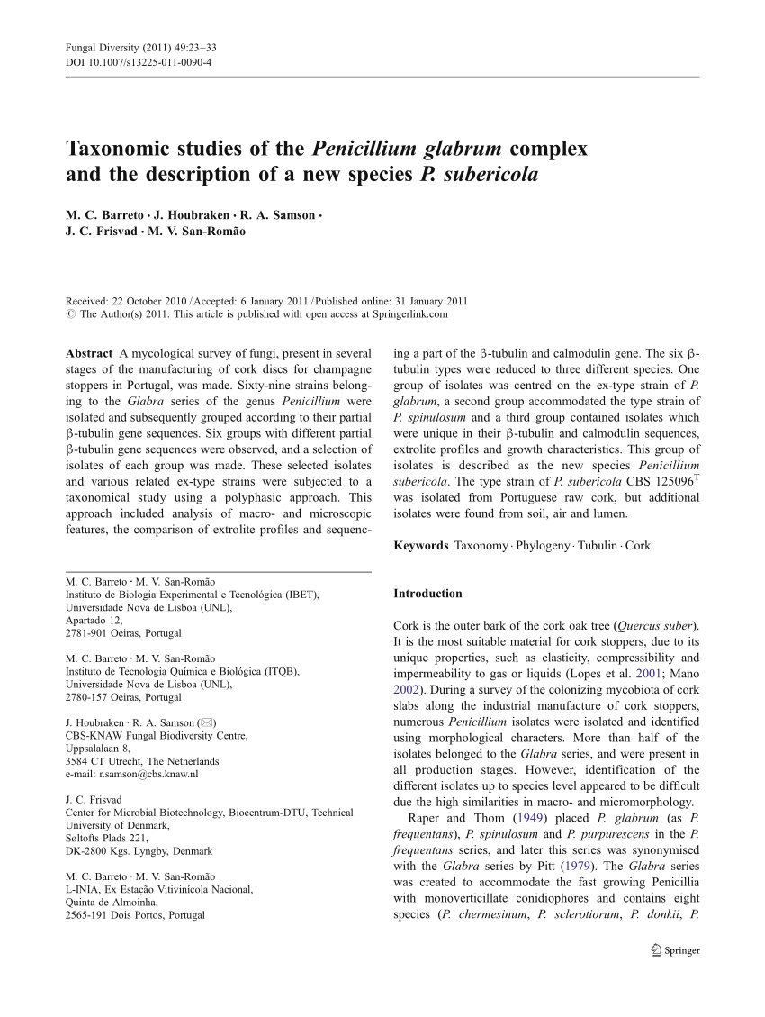 Pdf Taxonomic Studies Of The Penicillium Glabrum Complex And The Description Of A New Species P Subericola