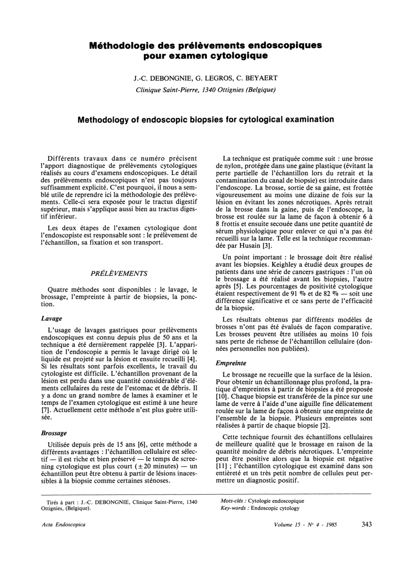 PDF) Méthodologie des prélèvements endoscopiques pour examen ...