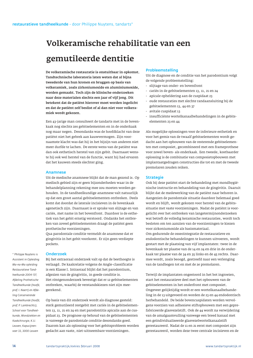 Pdf Volkeramische Rehabilitatie Van Een Gemutileerde Dentitie