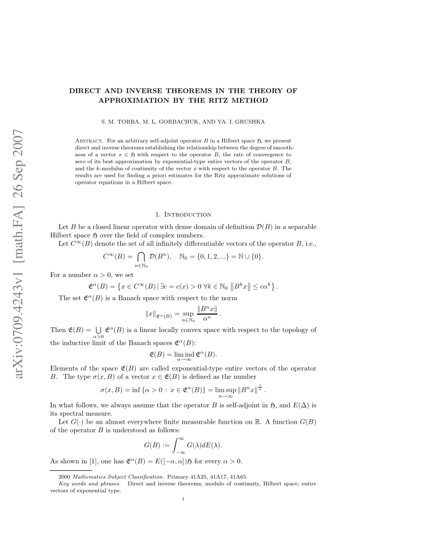 Pdf Direct And Inverse Theorems In The Theory Of Approximation By The Ritz Method