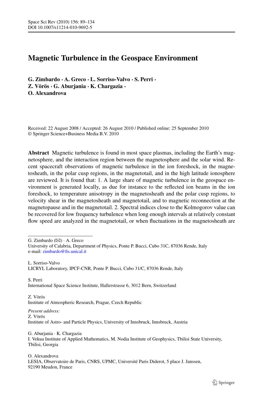 Pdf Magnetic Turbulence In The Geospace Environment