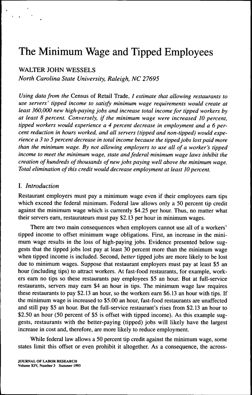 (PDF) The Minimum Wage and Tipped Employees