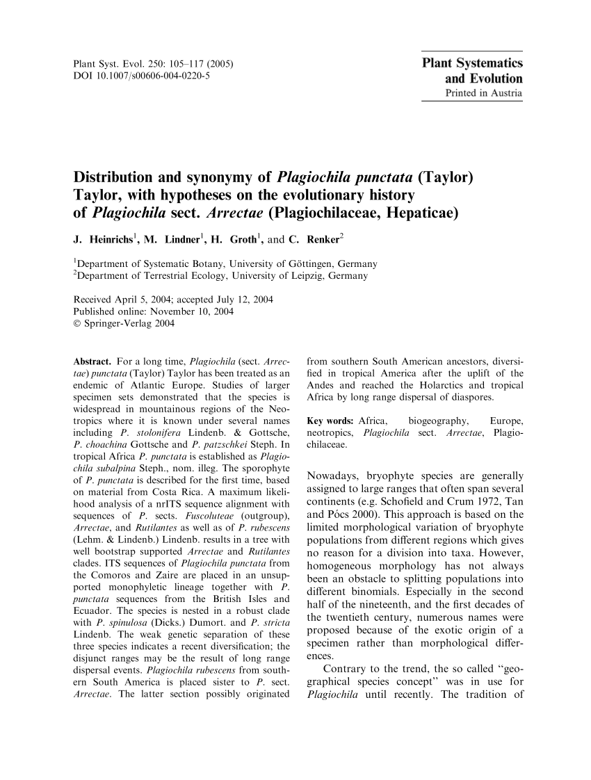 https://www.researchgate.net/publication/227337246_Distribution_and_synonymy_of_Plagiochila_punctata_Taylor_Taylor_with_hypotheses_on_the_evolutionary_history_of_Plagiochila_sect_Arrectae_Plagiochilaceae_Hepaticae