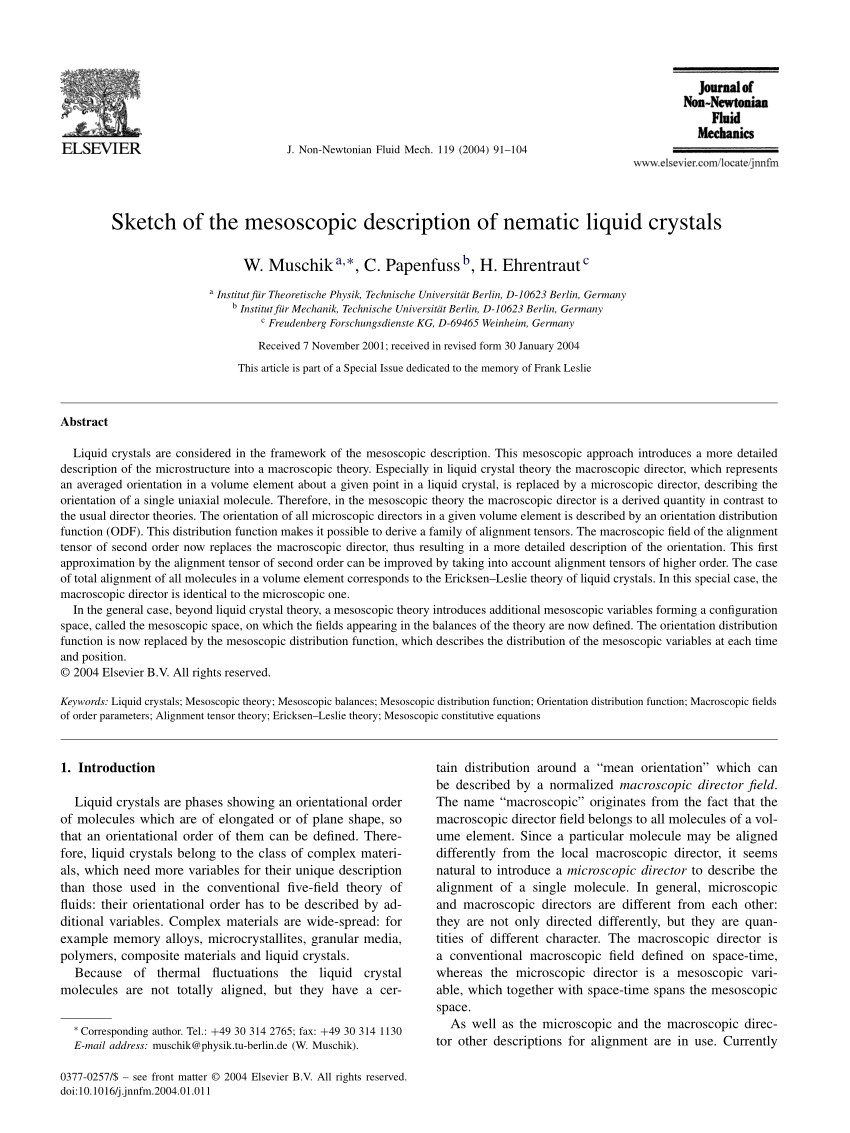 (PDF) Mesoscopic theory of liquid crystals