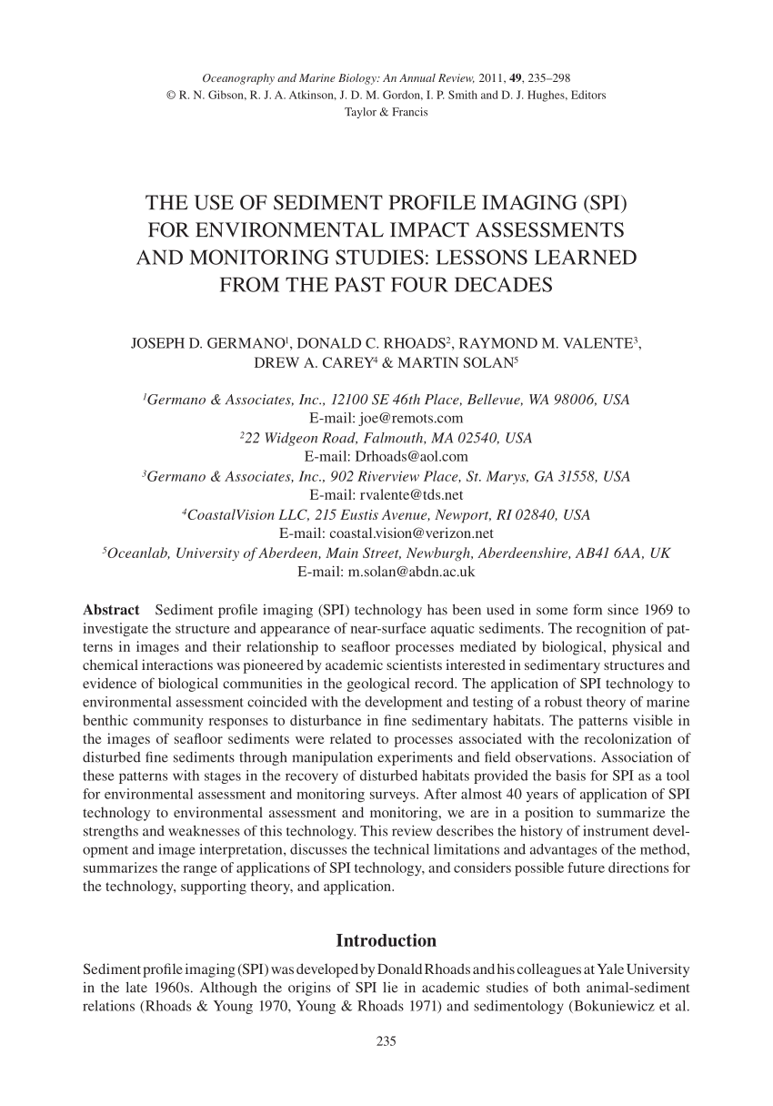 Spi Cam In Wc.Pdf The Use Of Sediment Profile Imaging Spi For Environmental Impact Assessments And Monitoring Studies