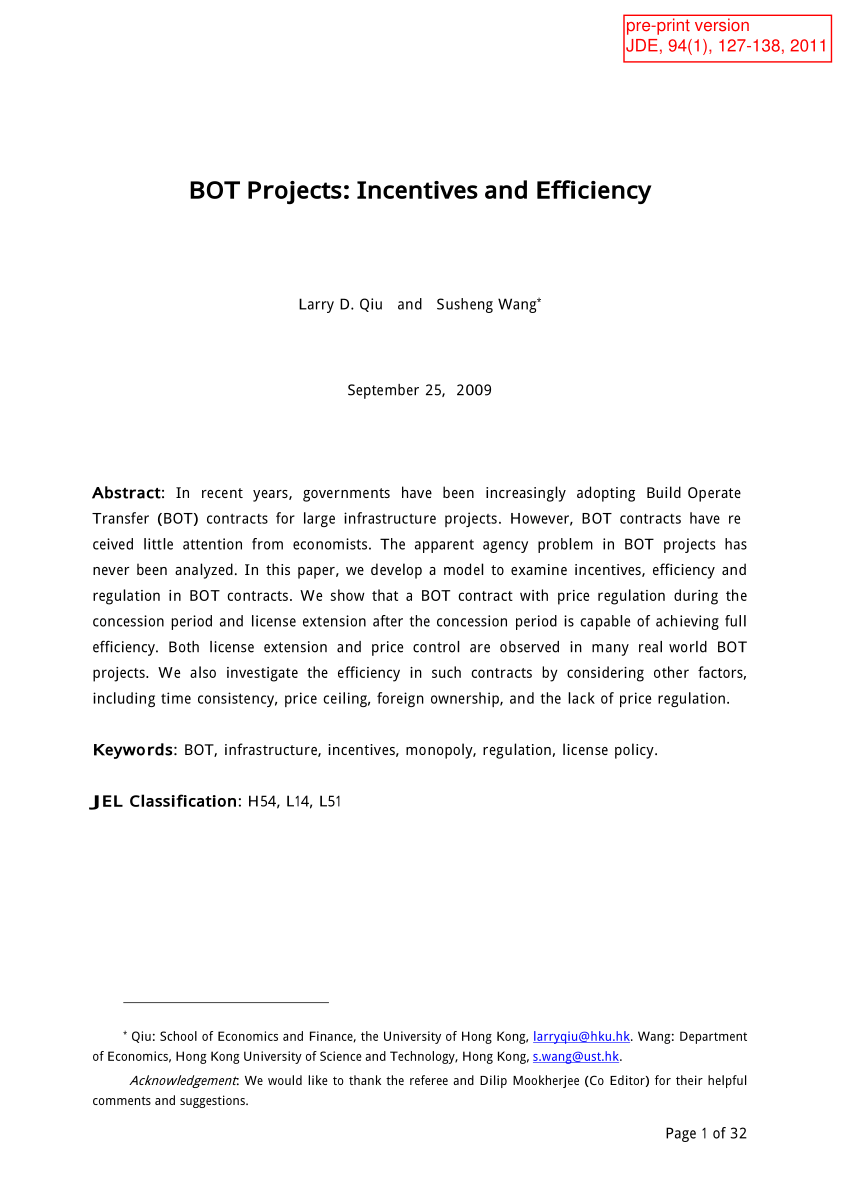 Pdf Bot Projects Incentives And Efficiency