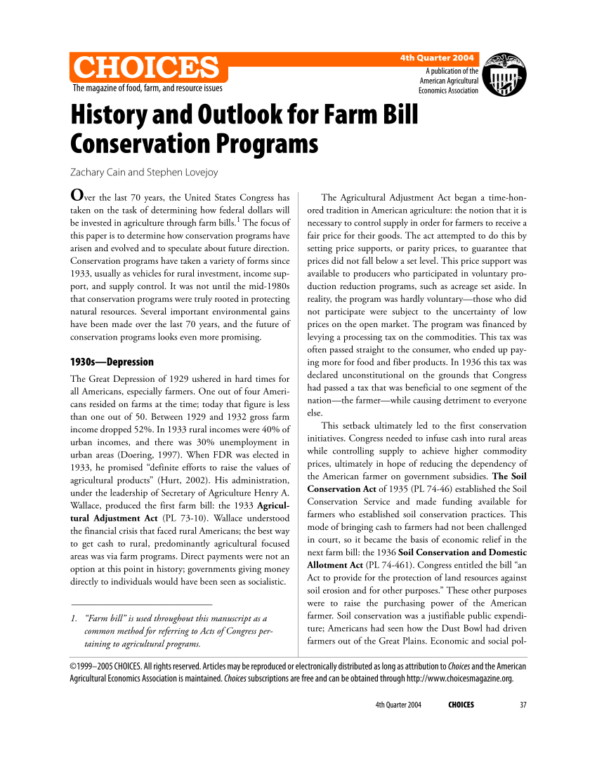 (PDF) History and Outlook for Farm Bill Conservation Programs