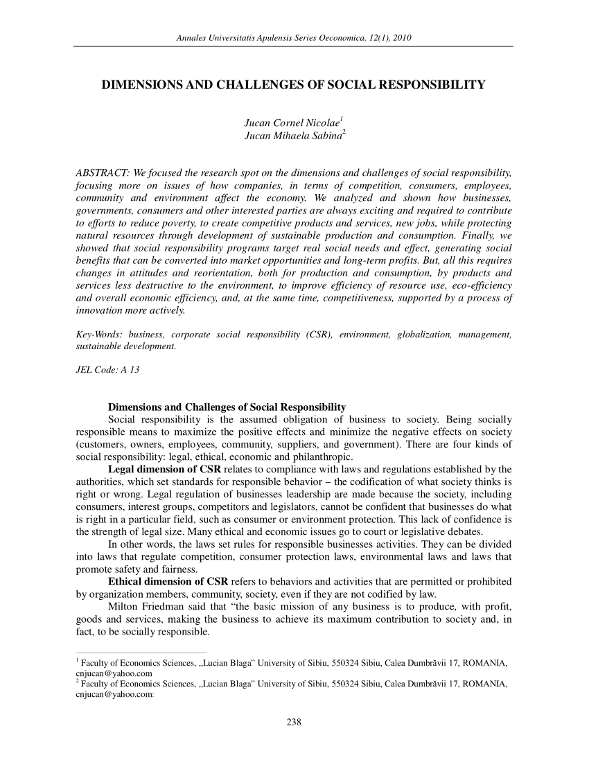 (PDF) Dimensions And Challenges Of Social Responsibility