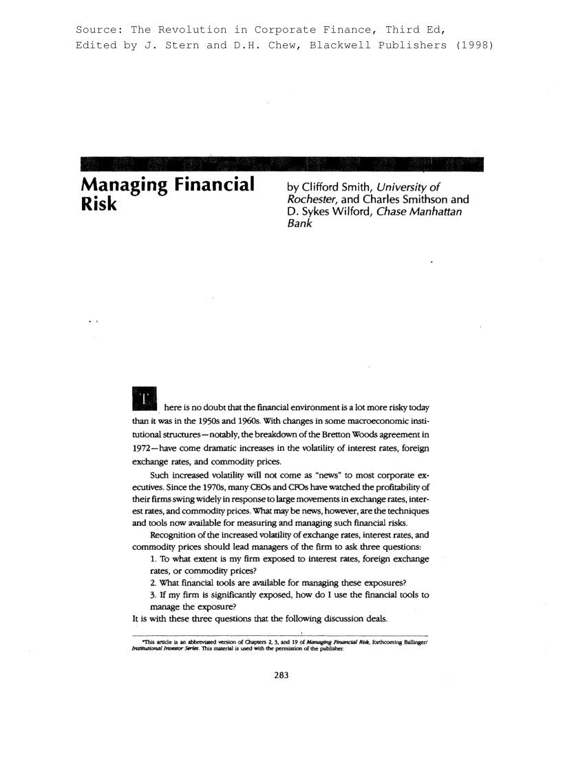 PDF) Managing Financial Risk
