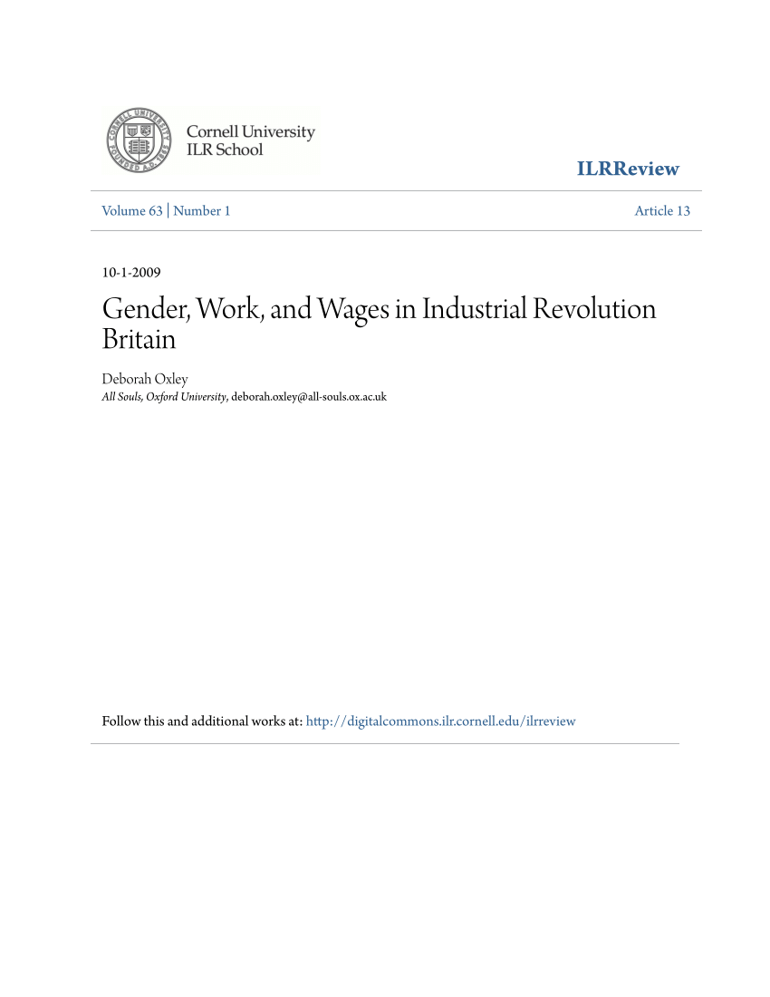 Pdf) Gender, Work And Wages In Industrial Revolution Britain