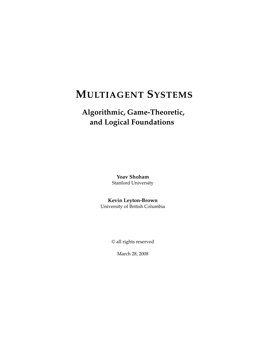 PDF) Multiagent Systems