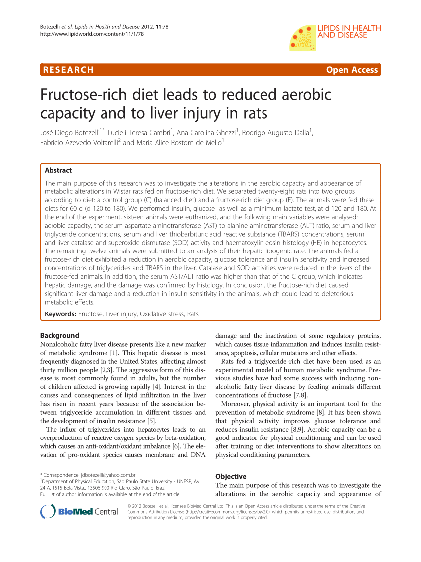 PDF) Fructose-rich diet leads to reduced aerobic capacity and to 