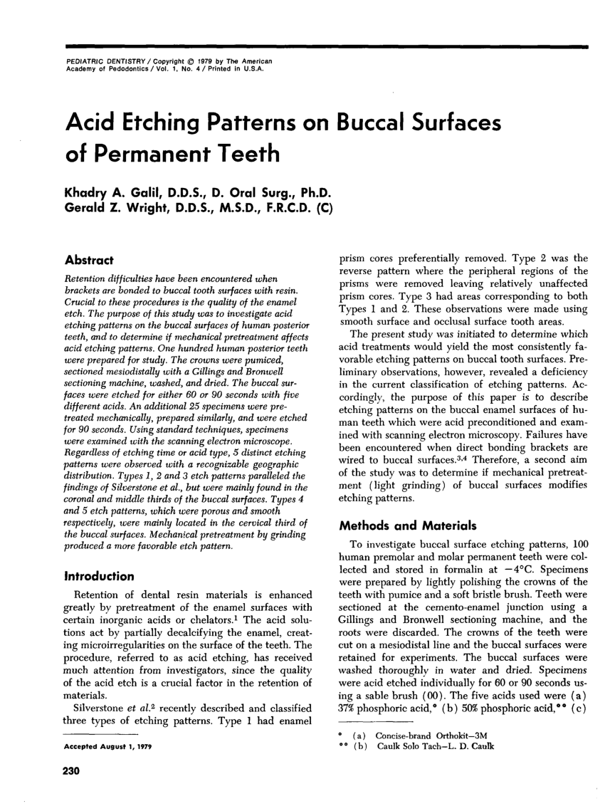 (PDF) Acid etching patterns on buccal surfaces of permanent teeth