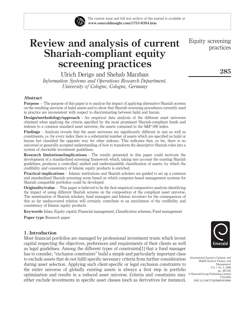 PDF Review and analysis of current Shariah compliant equity