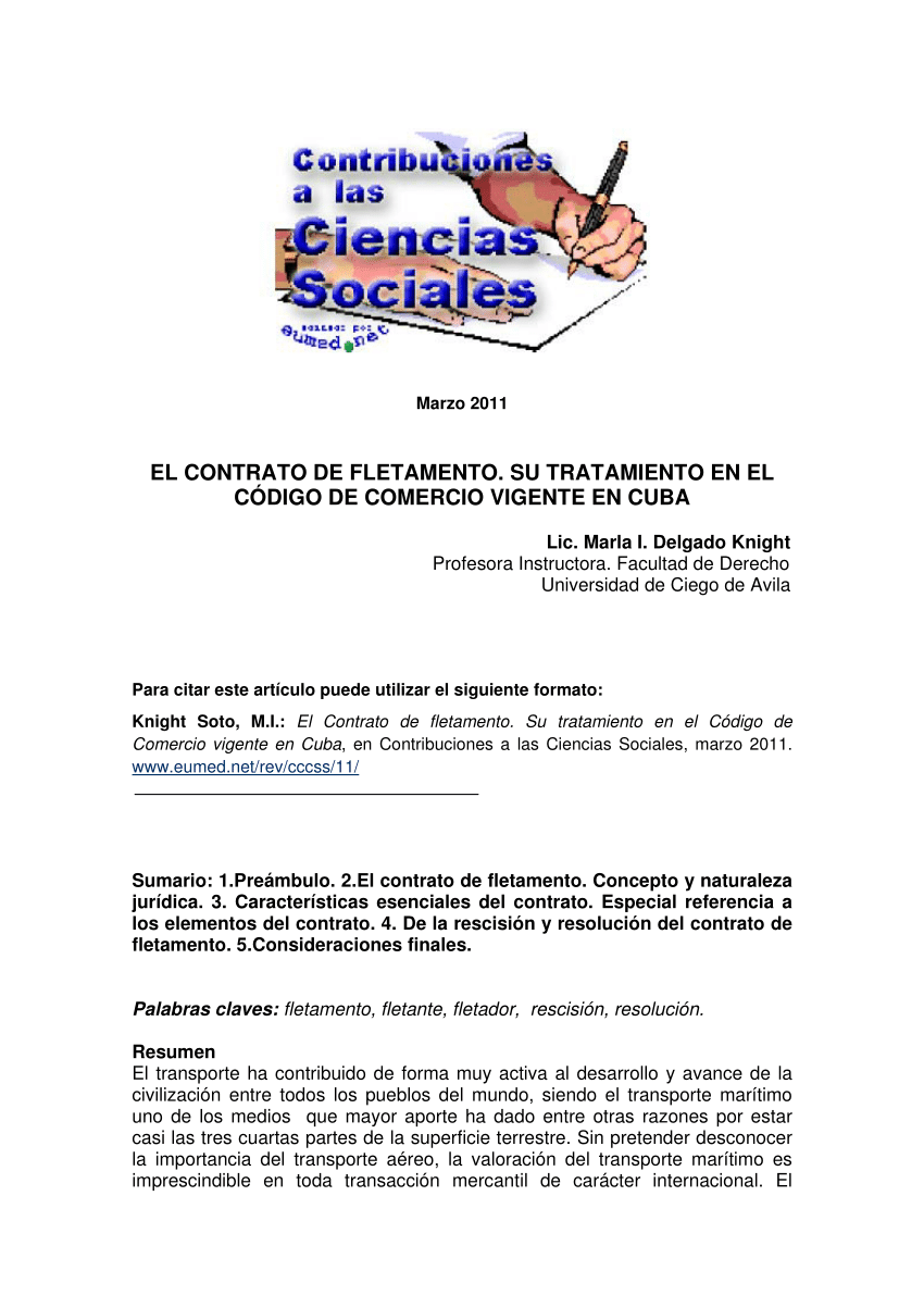 PDF) EL CONTRATO DE FLETAMENTO. SU TRATAMIENTO EN EL CÓDIGO DE COMERCIO  VIGENTE EN CUBA