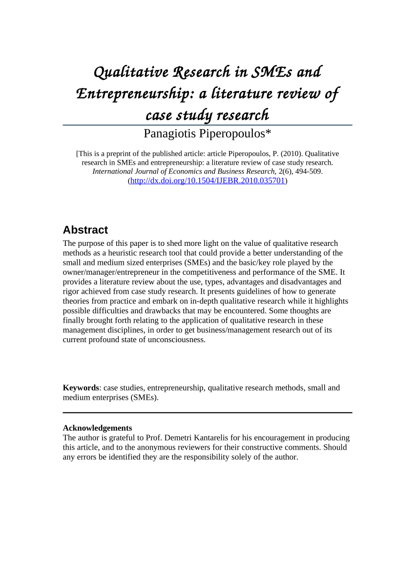 (PDF) Qualitative research in SMEs and entrepreneurship: a literature ...