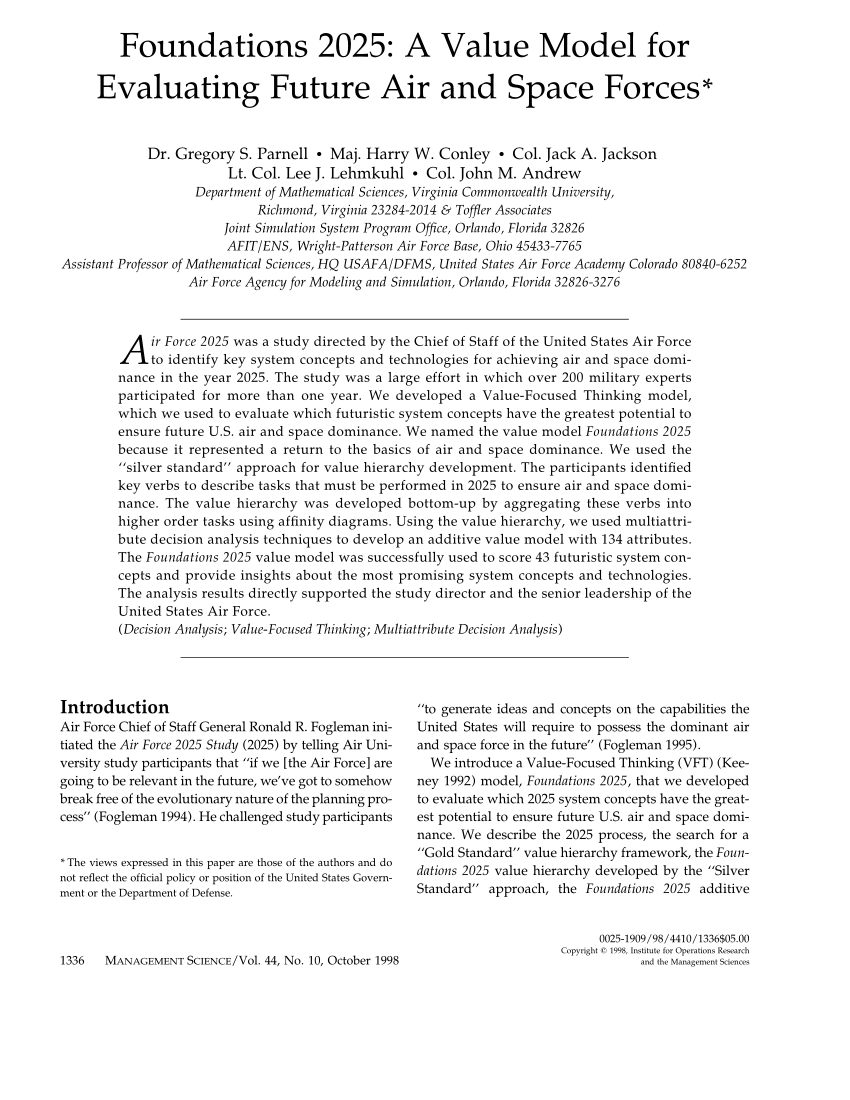 (PDF) Foundations 2025 A Value Model for Evaluating Future Air and