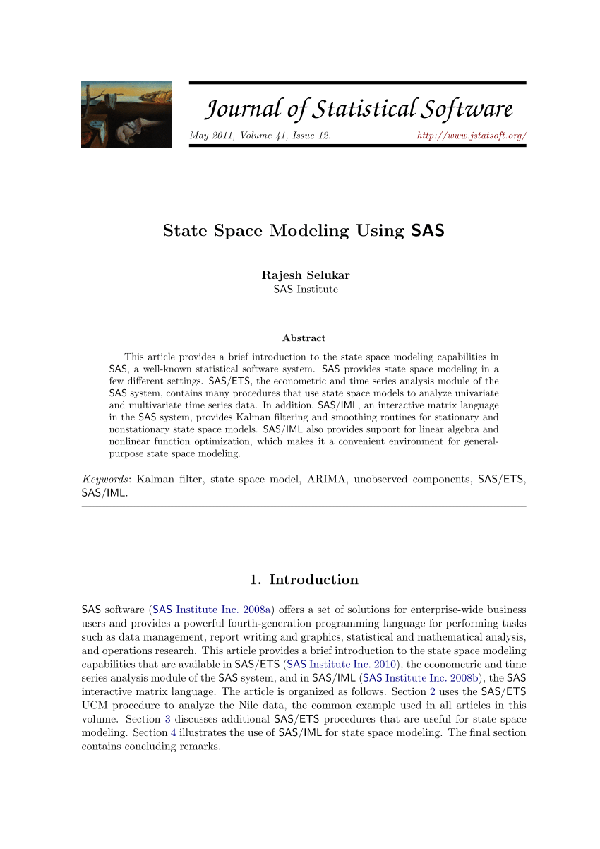 Pdf State Space Modeling Using Sas