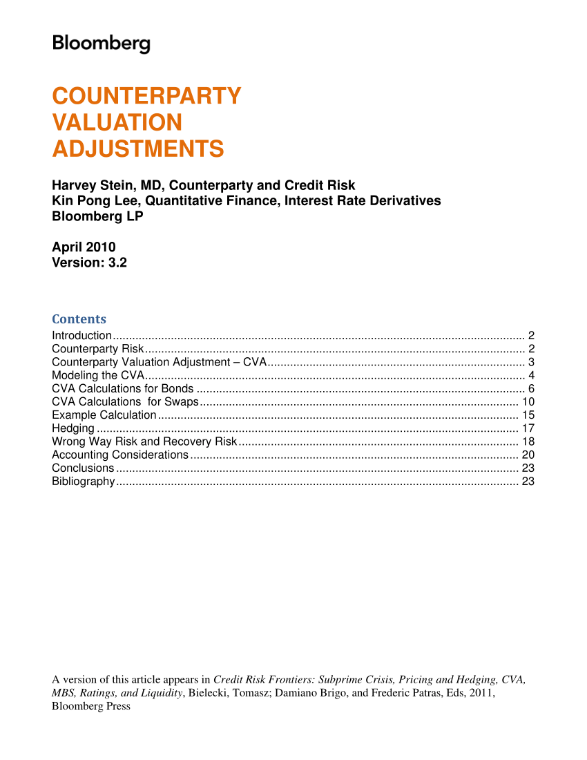 Pdf Counterparty Valuation Adjustments