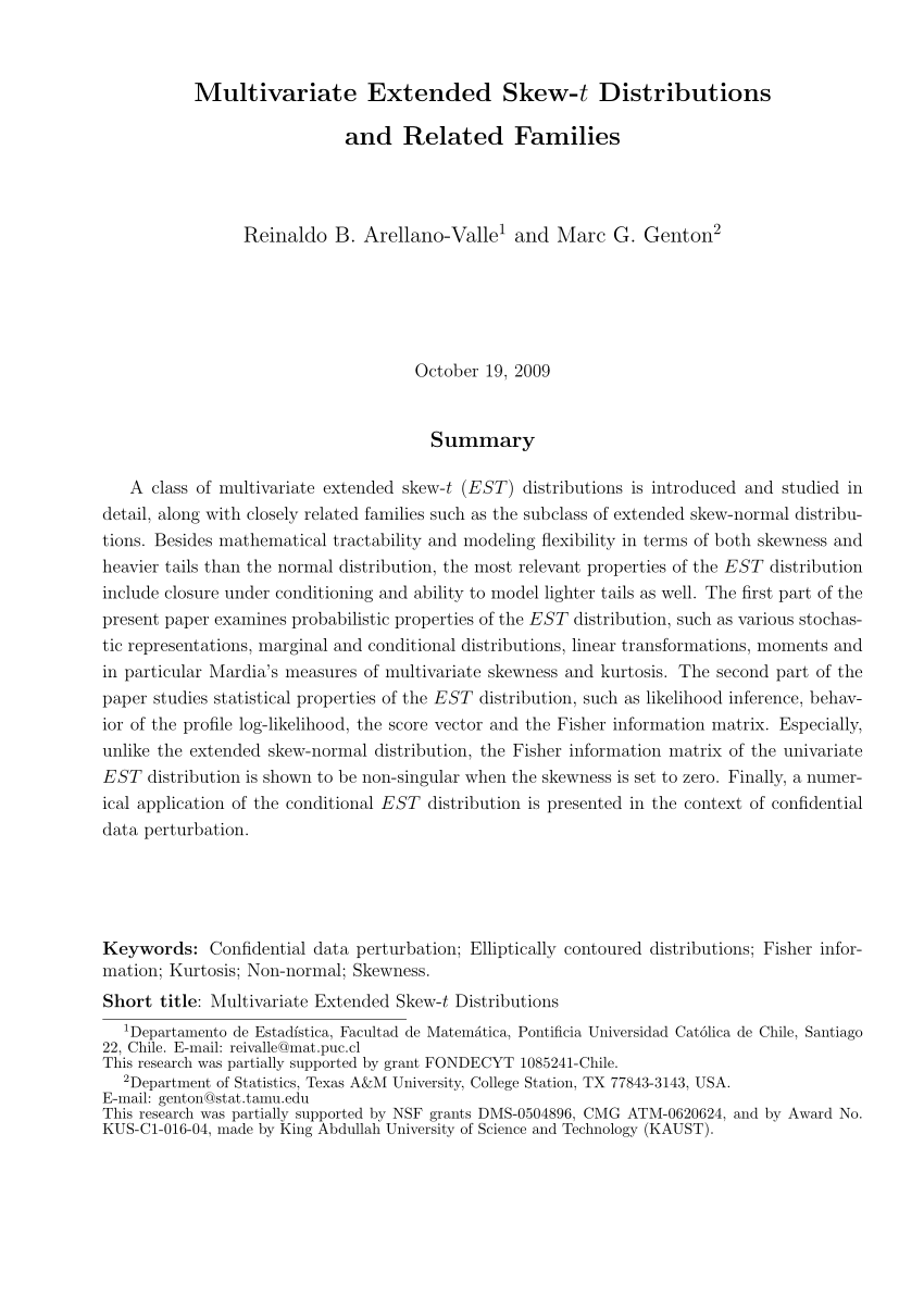 Pdf Multivariate Extended Skew T Distributions And Related Families