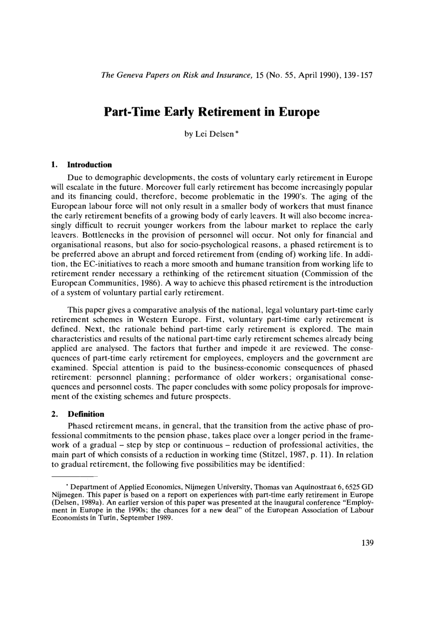 Pdf Part Time Early Retirement In Europe